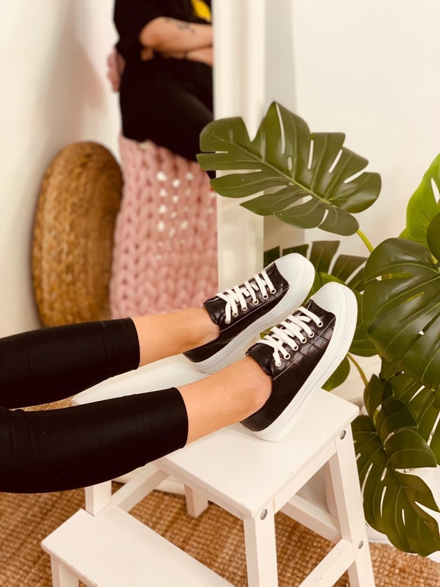 Siyah Piton (Daniel) Kadın Yüksek Tabanlı Sneakers