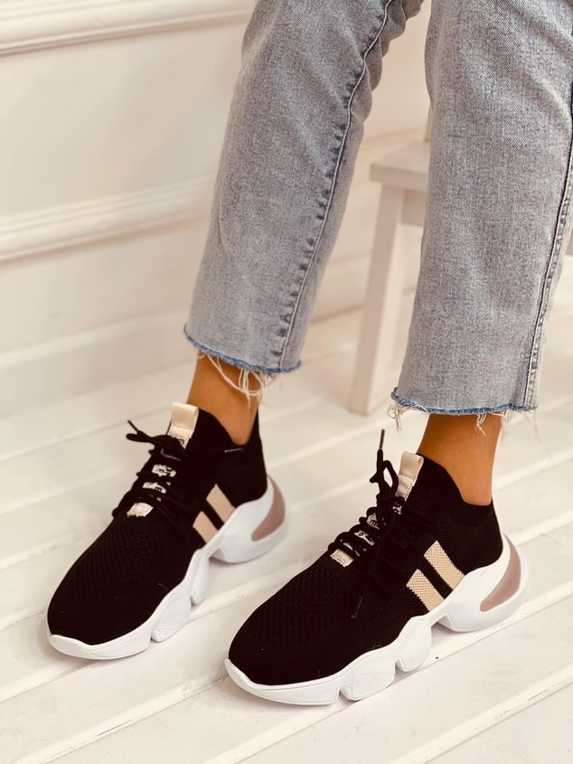 Siyah-Pudra Triko (Cool) Kadın Sneakers