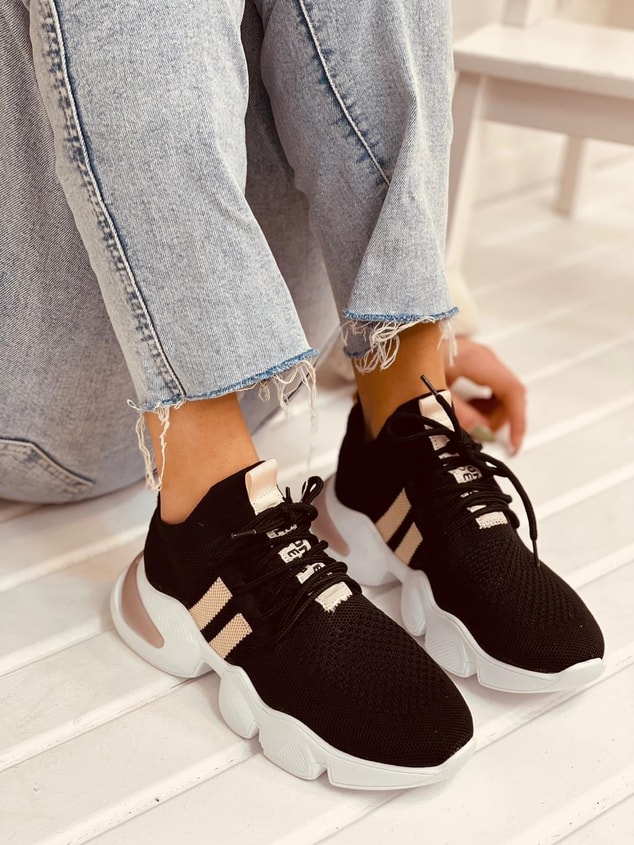 Siyah-Pudra Triko (Cool) Kadın Sneakers