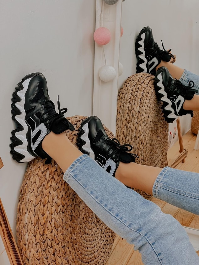 Siyah Reflektör (Ripple) Kadın Bağcıklı Sneakers