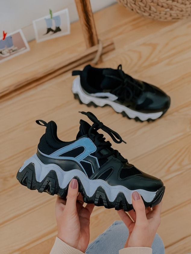 Siyah Reflektör (Ripple) Kadın Bağcıklı Sneakers
