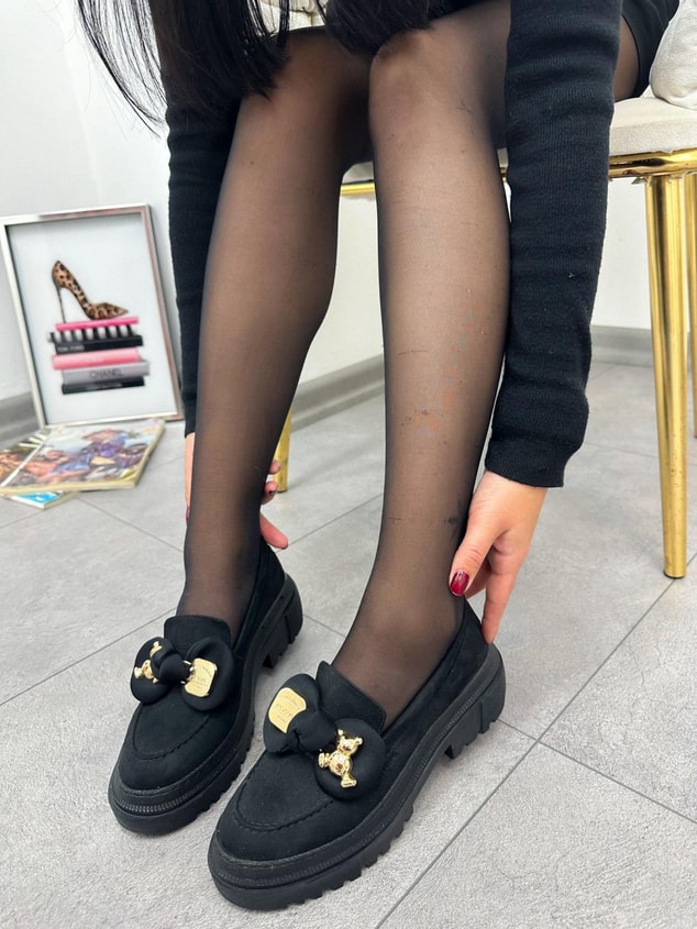 Siyah Süet (Stormie) Ayıcık Detay Kadın Loafer