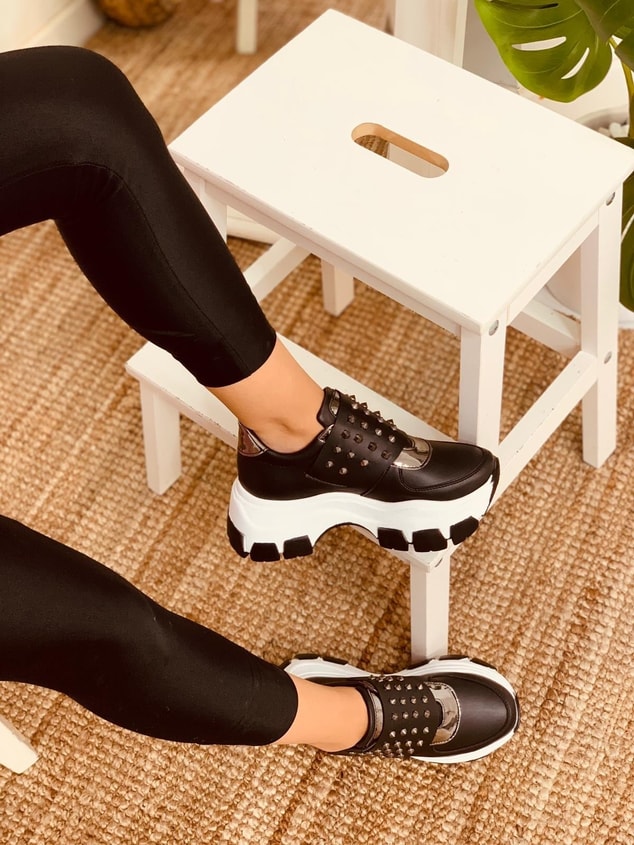 Siyah Taşlı (Rock) Kadın Spor Ayakkabı Sneakers