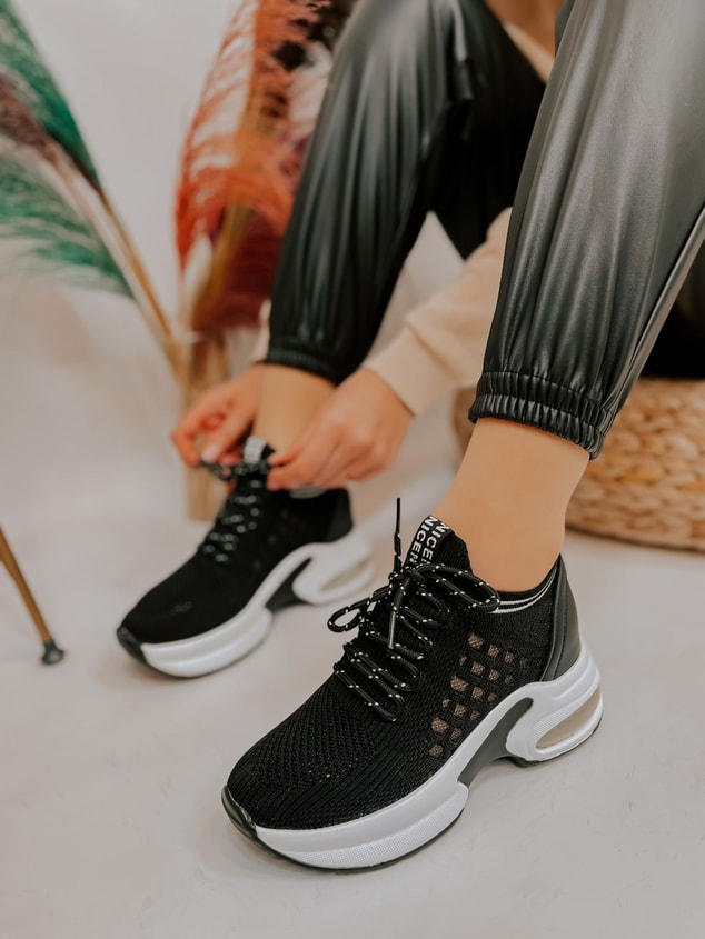 Siyah Triko (Stan) Kadın Bağcıklı Sneakers