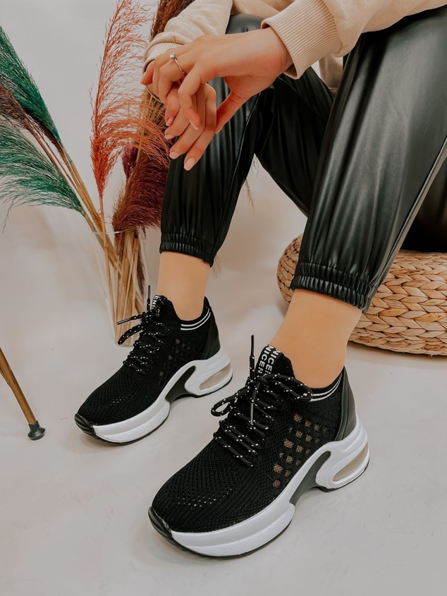 Siyah Triko (Stan) Kadın Bağcıklı Sneakers