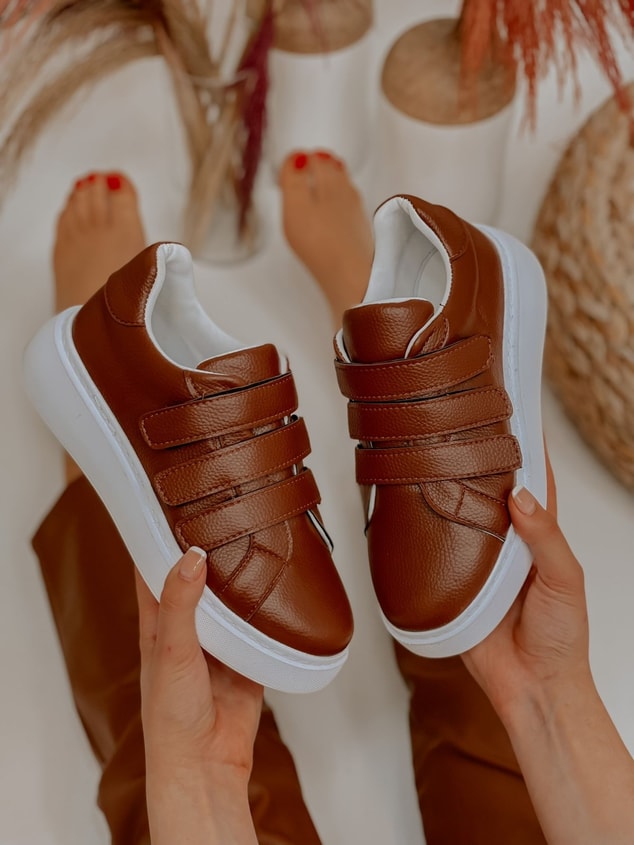 Taba Deri (Montana) Kadın Cırtlı Sneakers