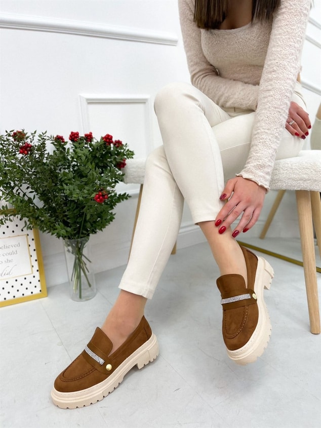 Taba Süet (Fabio) Üç Tokalı Kadın Loafer