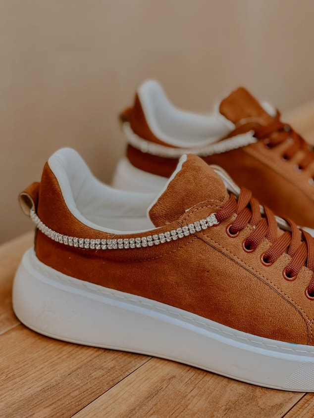 Taba Süet (Jersey) Taş Detay Kadın Bağcıklı Sneakers