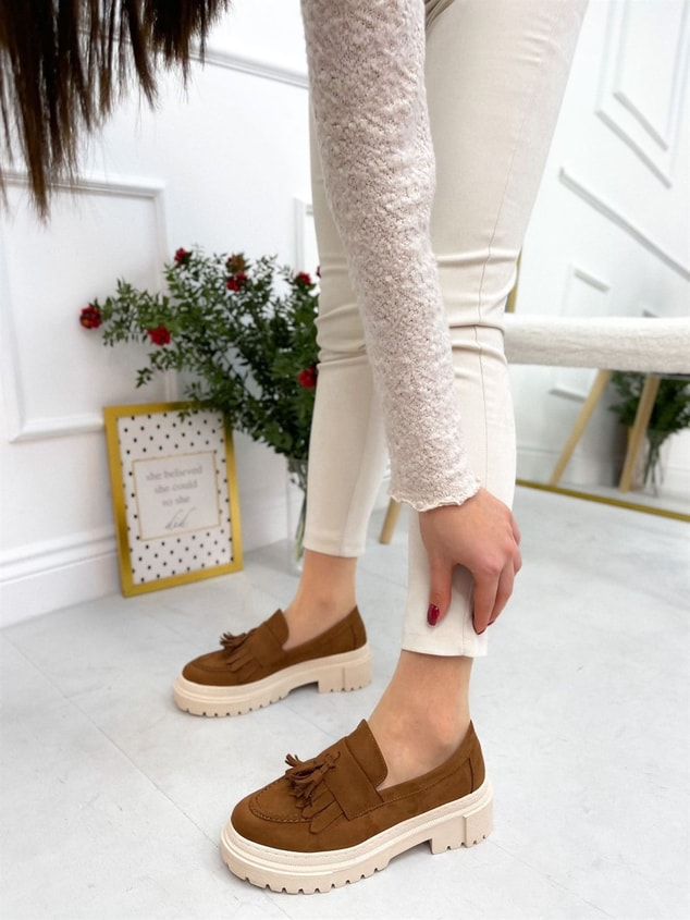 Taba Süet (Tassel) Püskül Detay Kadın Loafer