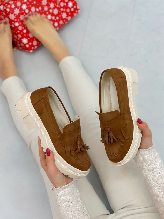 Taba Süet (Tassel) Püskül Detay Kadın Loafer