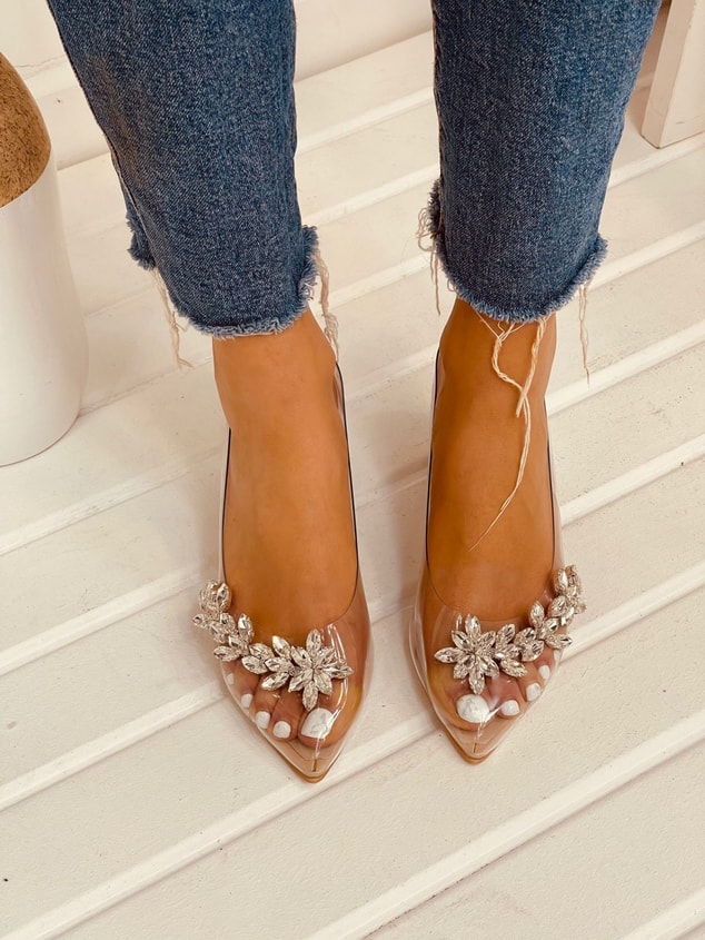 Ten Şeffaf (Silver Mini) Taş Detay Kadın Stiletto