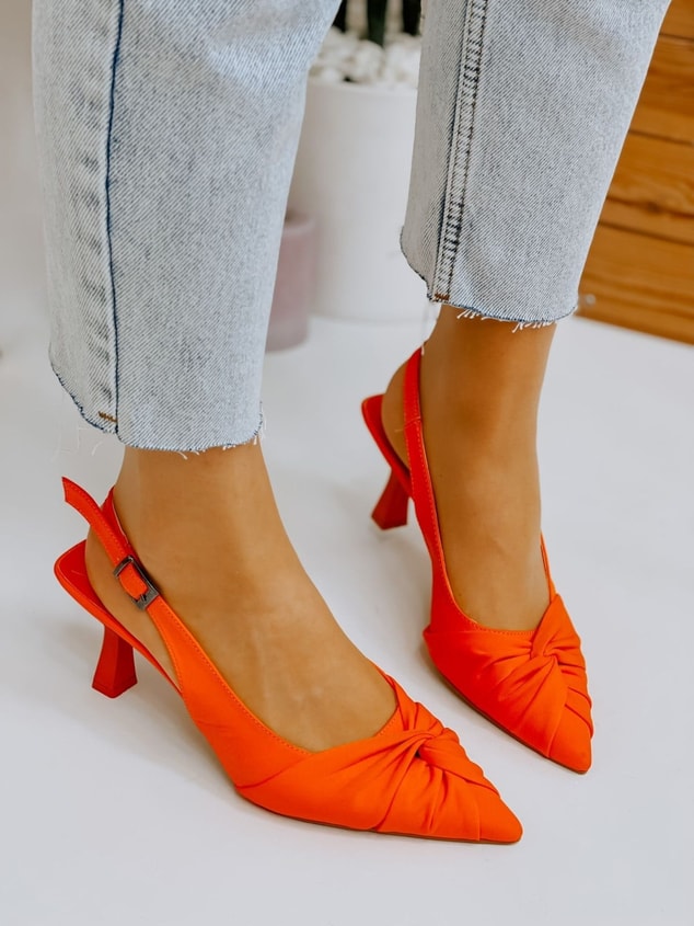 Turuncu Saten (Bow) Fiyonk Detay Kadın Stiletto