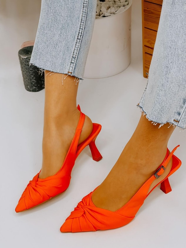 Turuncu Saten (Bow) Fiyonk Detay Kadın Stiletto