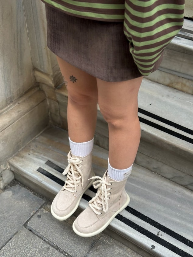 Vizon Süet (Otis) İçi Kürklü Barefoot Bağcıklı Kadın Bot