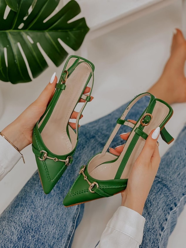 Yeşil Deri (Moss) Toka Detay Kadın Stiletto