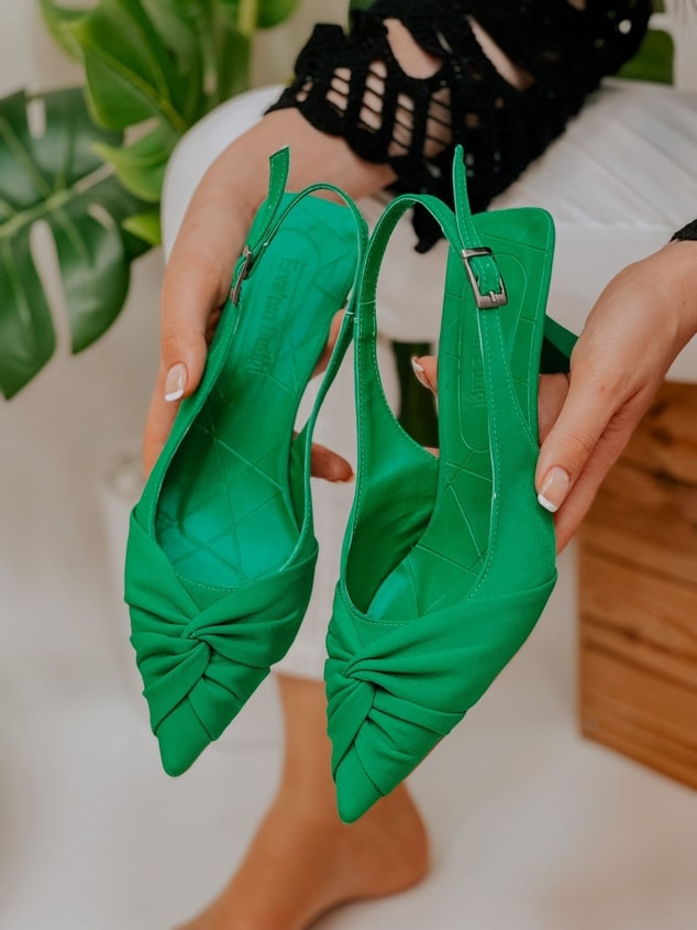 Yeşil Saten (Bow) Fiyonk Detay Kadın Stiletto