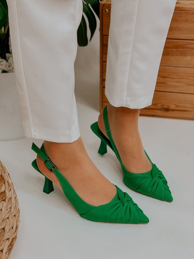 Yeşil Saten (Bow) Fiyonk Detay Kadın Stiletto