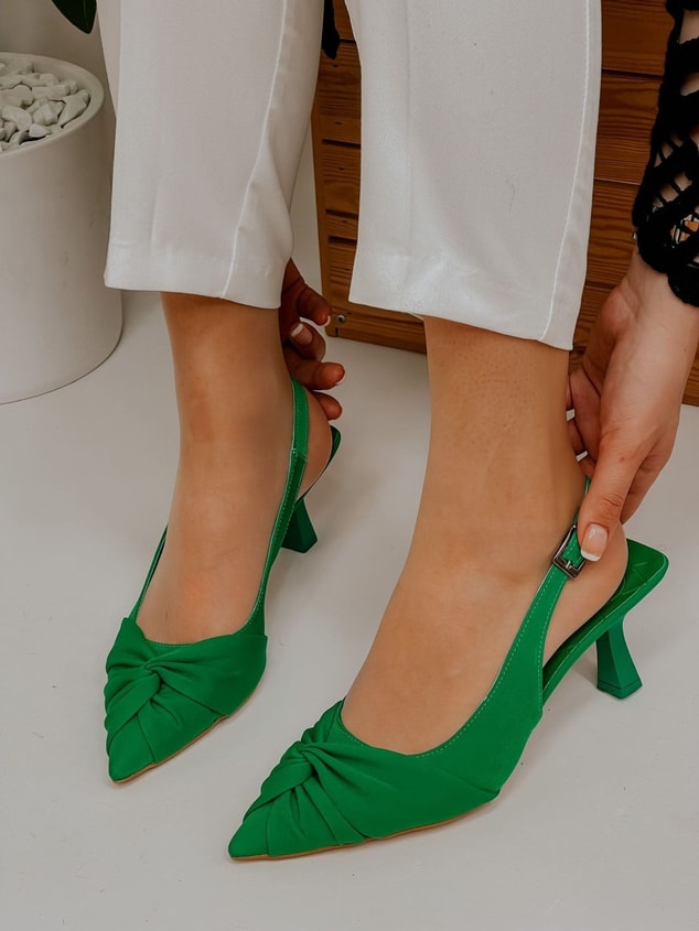 Yeşil Saten (Bow) Fiyonk Detay Kadın Stiletto