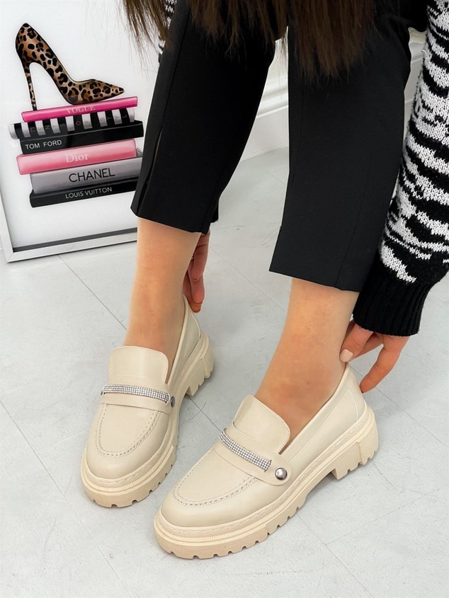 Bej Cilt (Fabio) Üç Tokalı Kadın Loafer