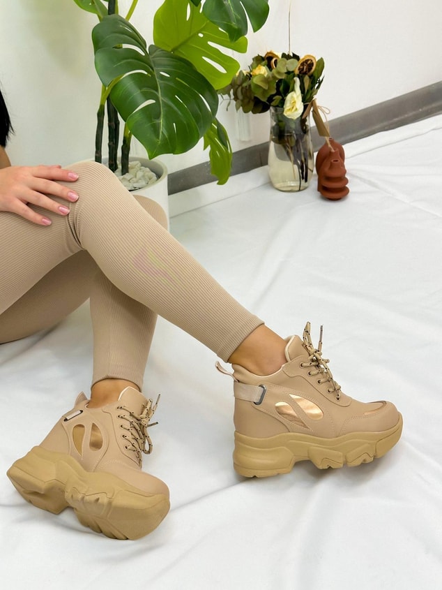 Bej Cilt (Punto) Kadın Bağcıklı Sneakers