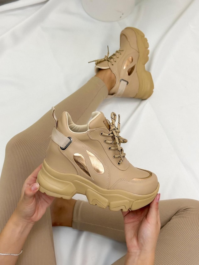 Bej Cilt (Punto) Kadın Bağcıklı Sneakers