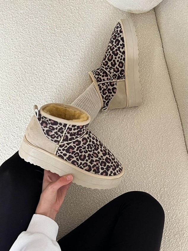 Bej Leopar Süet Kar Botu (Mini XL) Kadın Bot