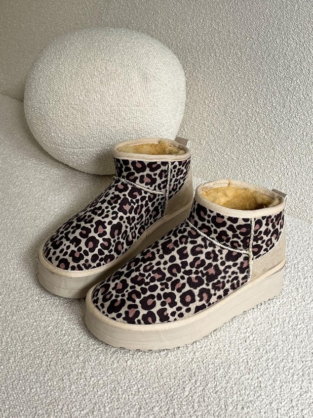 Bej Leopar Süet Kar Botu (Mini XL) Kadın Bot