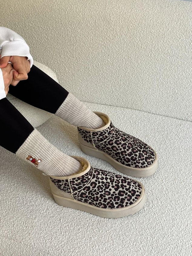 Bej Leopar Süet Kar Botu (Mini XL) Kadın Bot
