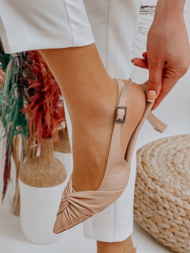 Bej Saten (Bow) Fiyonk Detay Kadın Stiletto