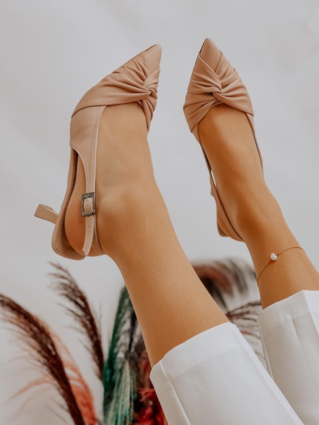Bej Saten (Bow) Fiyonk Detay Kadın Stiletto