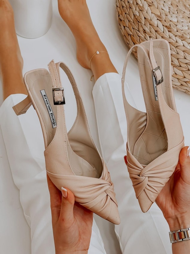 Bej Saten (Bow) Fiyonk Detay Kadın Stiletto