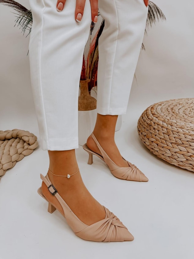 Bej Saten (Bow) Fiyonk Detay Kadın Stiletto