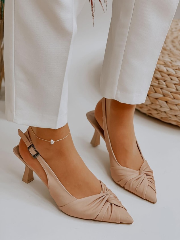 Bej Saten (Bow) Fiyonk Detay Kadın Stiletto
