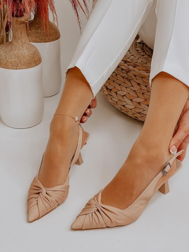 Bej Saten (Bow) Fiyonk Detay Kadın Stiletto