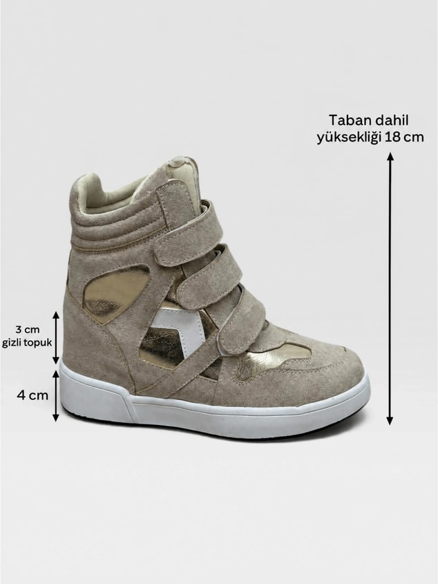 Bej Süet (İsabe) Gizli Topuk Dolgu Topuk 7 Cm Boy Uzatan Sneakers