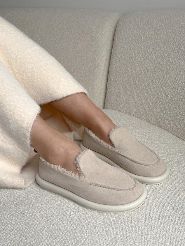 Bej Süet (Juno) İci Peluş Kadın Loafer
