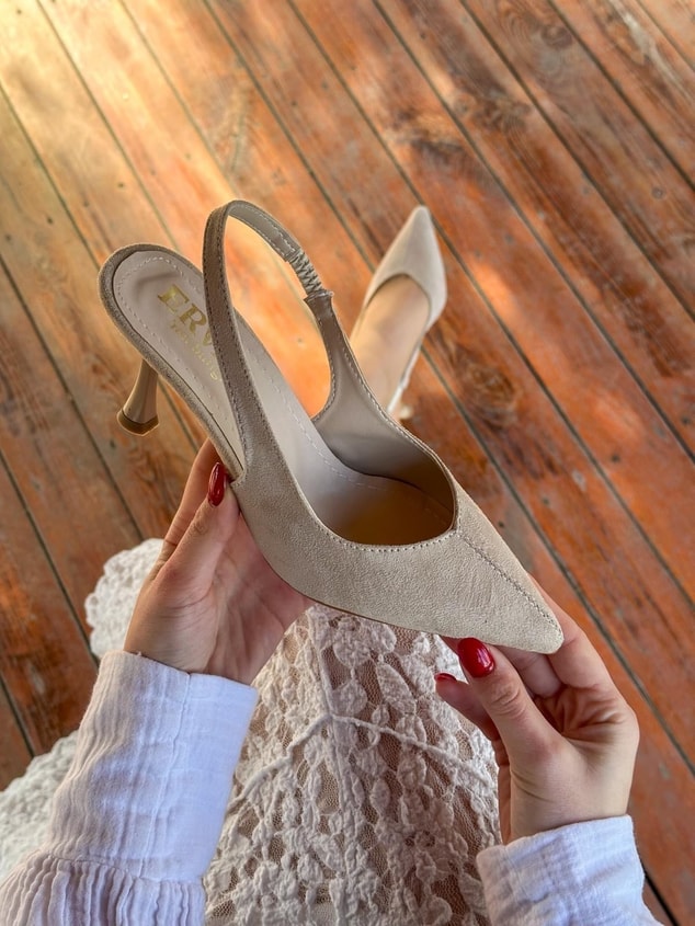 Bej Süet (Ketty) Kadın Topuklu Stiletto