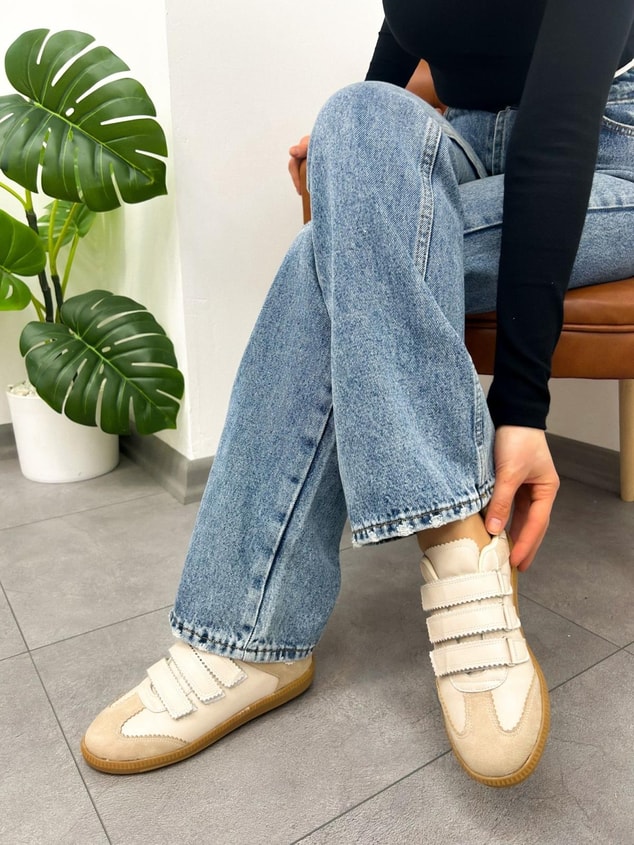 Bej Süet (Yale) Kadın 3 Cırtlı Sneakers