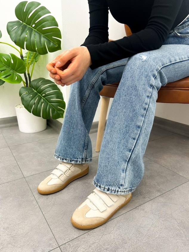 Bej Süet (Yale) Kadın 3 Cırtlı Sneakers