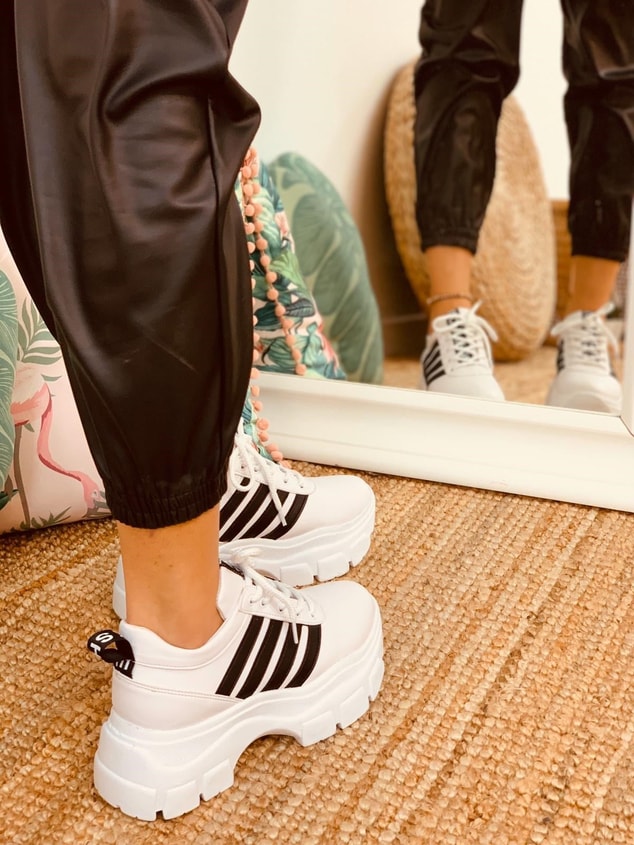 Beyaz - Siyah (Teddy) Kadın Spor Ayakkabı Sneakers