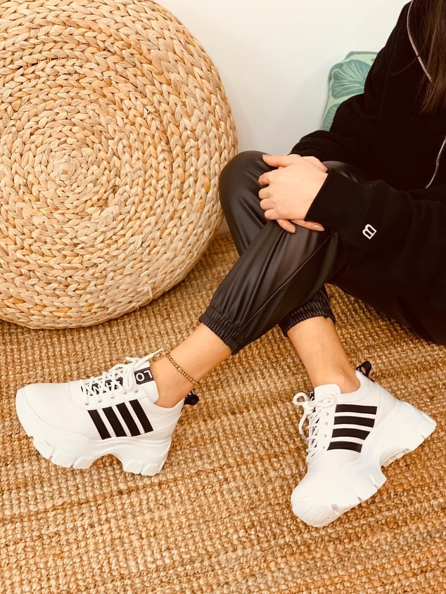 Beyaz - Siyah (Teddy) Kadın Spor Ayakkabı Sneakers