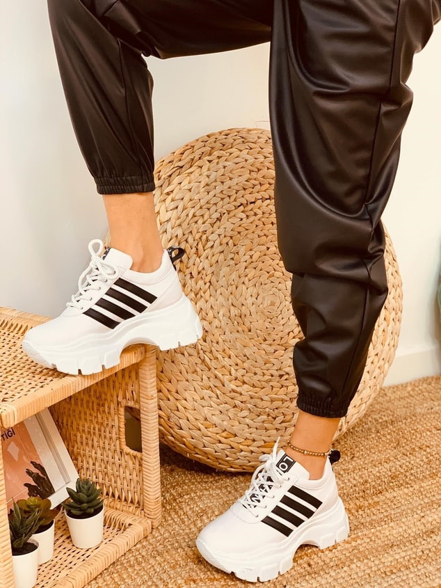 Beyaz - Siyah (Teddy) Kadın Spor Ayakkabı Sneakers