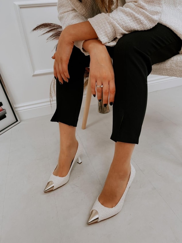 Beyaz Altın (Tress) Maskelet Detay Kadın Stiletto