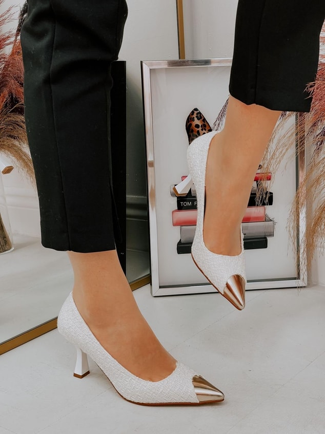Beyaz Altın (Tress) Maskelet Detay Kadın Stiletto