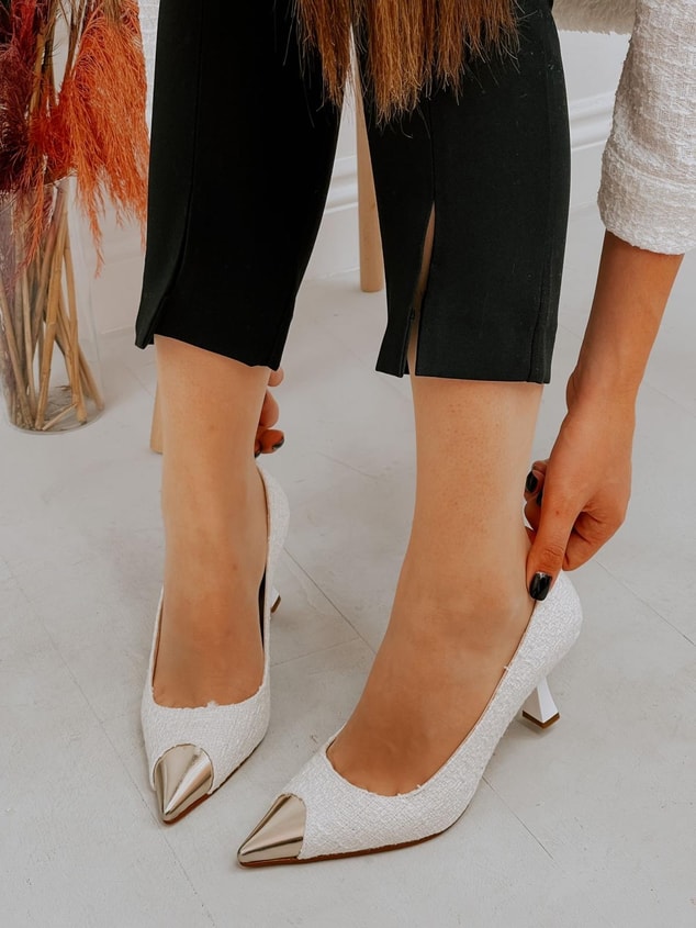 Beyaz Altın (Tress) Maskelet Detay Kadın Stiletto