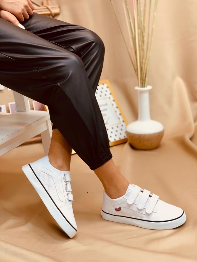 Beyaz Bantlı (Vans) Kadın Spor Ayakkabı Sneakers