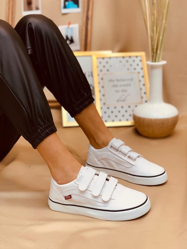 Beyaz Bantlı (Vans) Kadın Spor Ayakkabı Sneakers