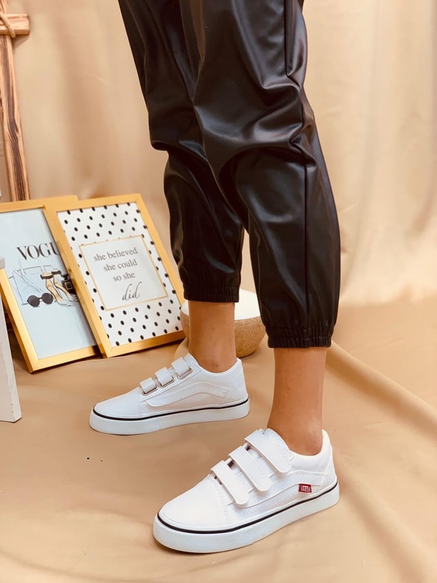 Beyaz Bantlı (Vans) Kadın Spor Ayakkabı Sneakers