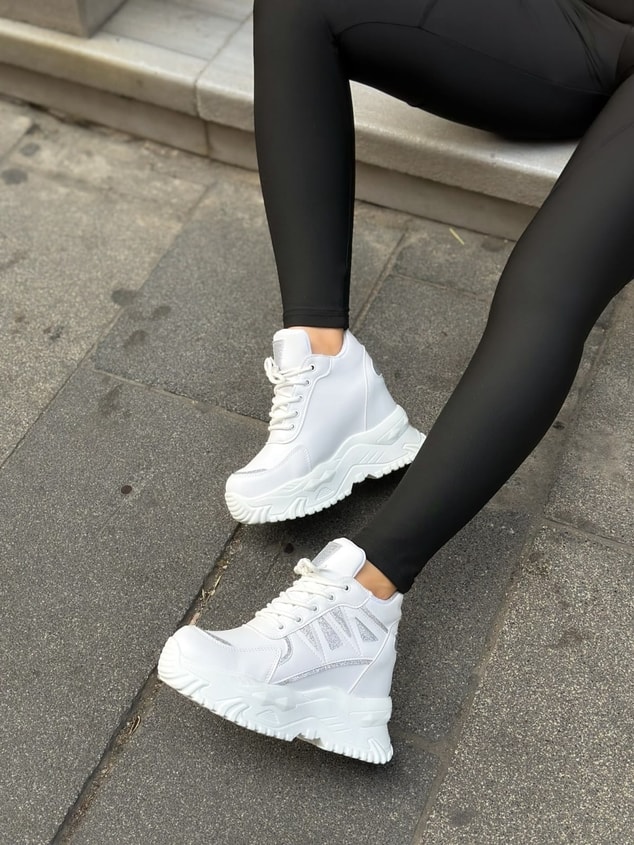 Beyaz Cilt (Celly)Gizli Topuk Dolgu Topuk 7 Cm Boy Uzatan Sneakers