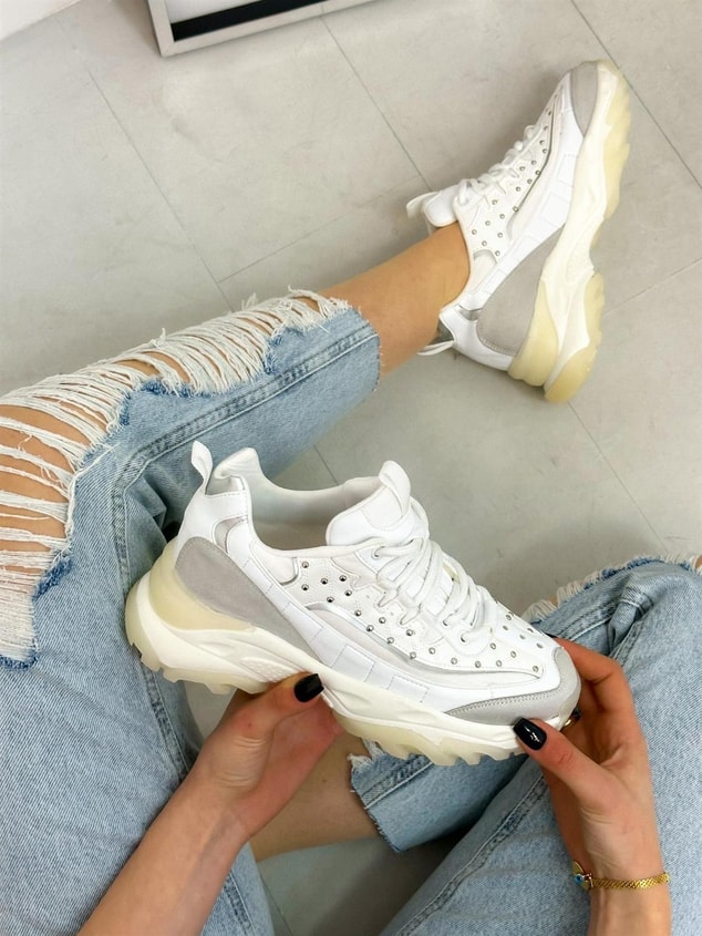 Beyaz Cilt (Welss) Trok Detay Kadın Bağcıklı Sneakers